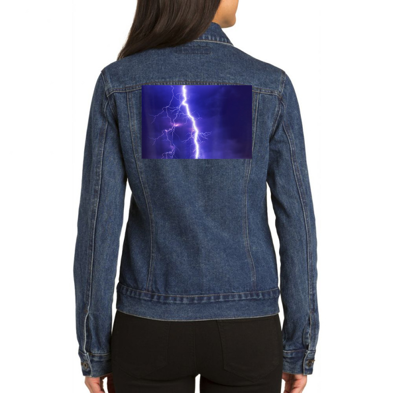 Purple Lightning Storm Thunderstorm Electrical Storm T Shirt Ladies Denim Jacket by cm-arts | Artistshot