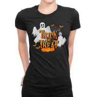 Trick Or Treat Halloween Pumpkin Ghost Halloween Costume Ladies Fitted T-shirt | Artistshot