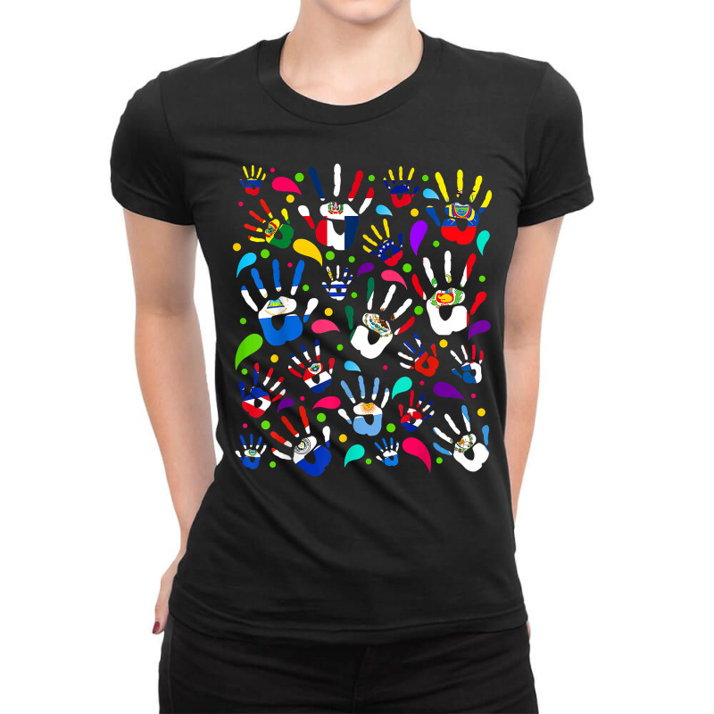 Hispanic Heritage Month All Latin Countries Flags Hand T Shirt Ladies Fitted T-Shirt by cm-arts | Artistshot