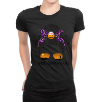 Cardiology Nurse Messy Bun Halloween Love Nurse Life Ladies Fitted T-shirt | Artistshot