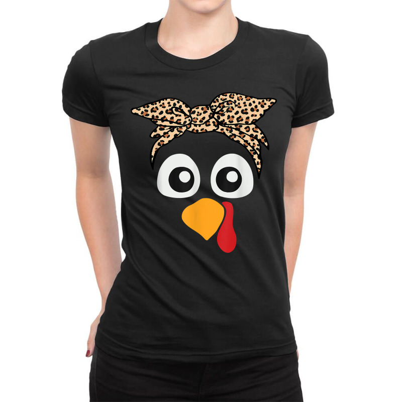 Turkey Face Leopard Headband Womens Thanksgiving Pilgrim T Shirt Ladies Fitted T-Shirt by cm-arts | Artistshot