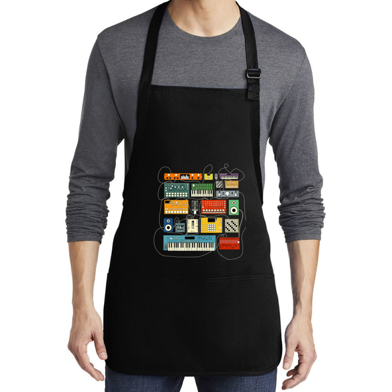 Synthesizer And Drum Machine For Electronic Musician Medium-length Apron | Artistshot