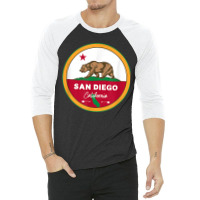 I Love San Diego California Ca Flag And Bear Badge 3/4 Sleeve Shirt | Artistshot