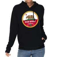 I Love San Diego California Ca Flag And Bear Badge Lightweight Hoodie | Artistshot