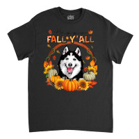 Happy Fall Y'all Siberian Husky Watercolor Pumpkin Autumn Classic T-shirt | Artistshot