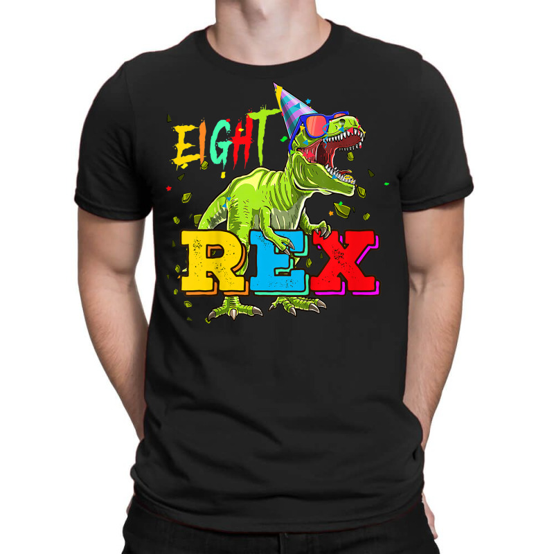 Kids Eight Rex 8th Birthday Gifts Eighth Dinosaur 8 Year Old Boy T-shirt | Artistshot