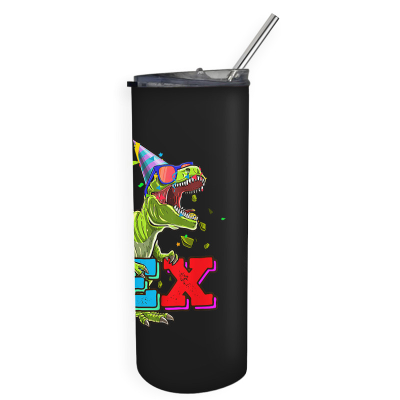 Kids Eight Rex 8th Birthday Gifts Eighth Dinosaur 8 Year Old Boy Skinny Tumbler | Artistshot