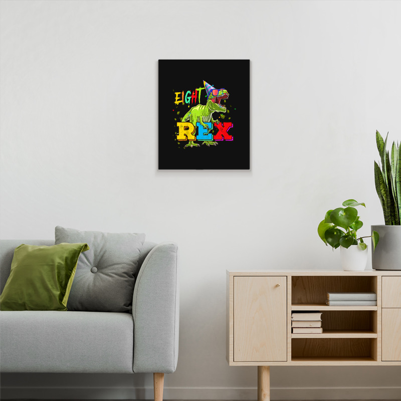 Kids Eight Rex 8th Birthday Gifts Eighth Dinosaur 8 Year Old Boy Metal Print Vertical | Artistshot