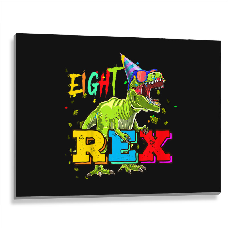 Kids Eight Rex 8th Birthday Gifts Eighth Dinosaur 8 Year Old Boy Metal Print Horizontal | Artistshot