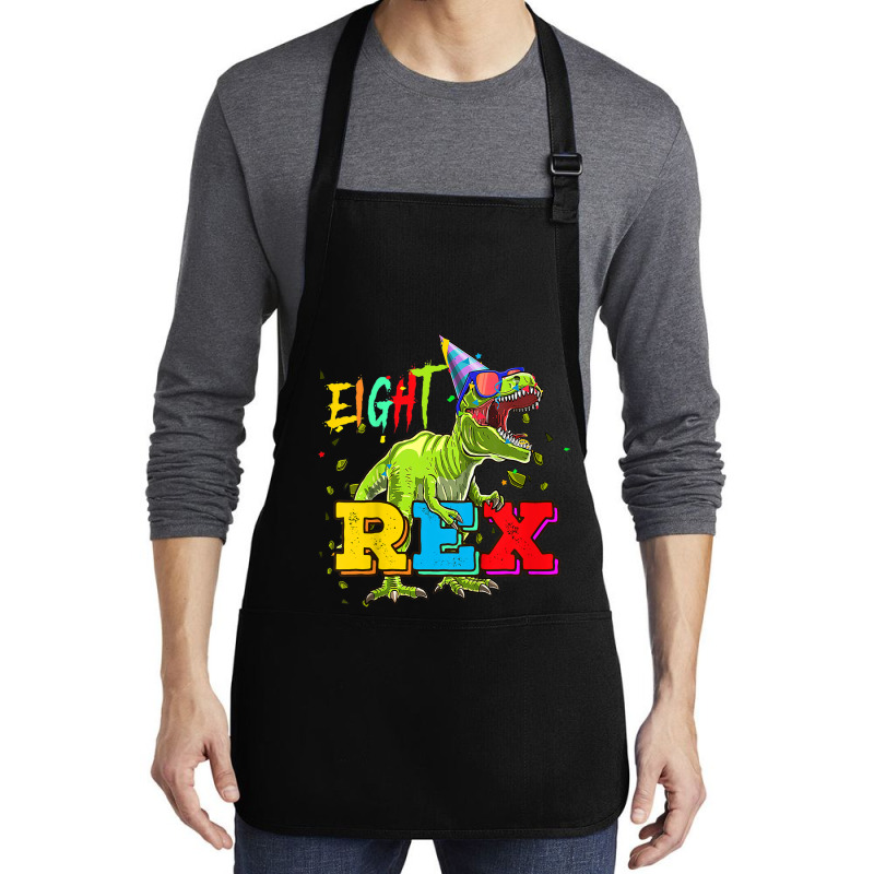 Kids Eight Rex 8th Birthday Gifts Eighth Dinosaur 8 Year Old Boy Medium-length Apron | Artistshot