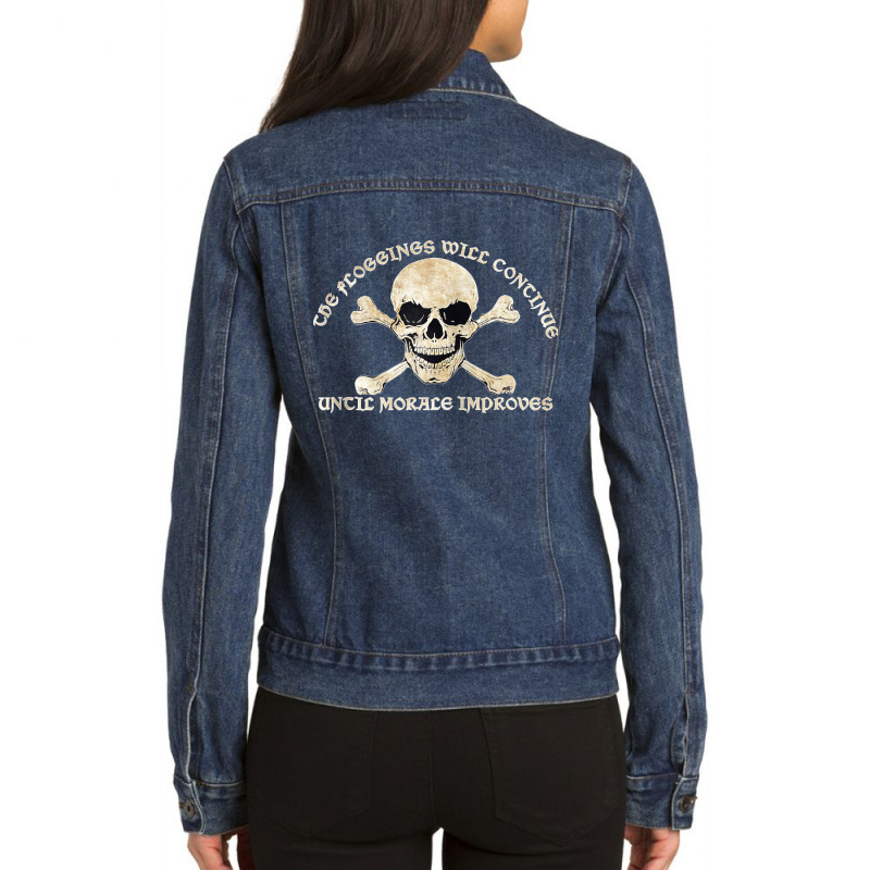 Pirate Skull Floggings Will Continue Until Morale Improves Zip Hoodie Ladies Denim Jacket by cm-arts | Artistshot