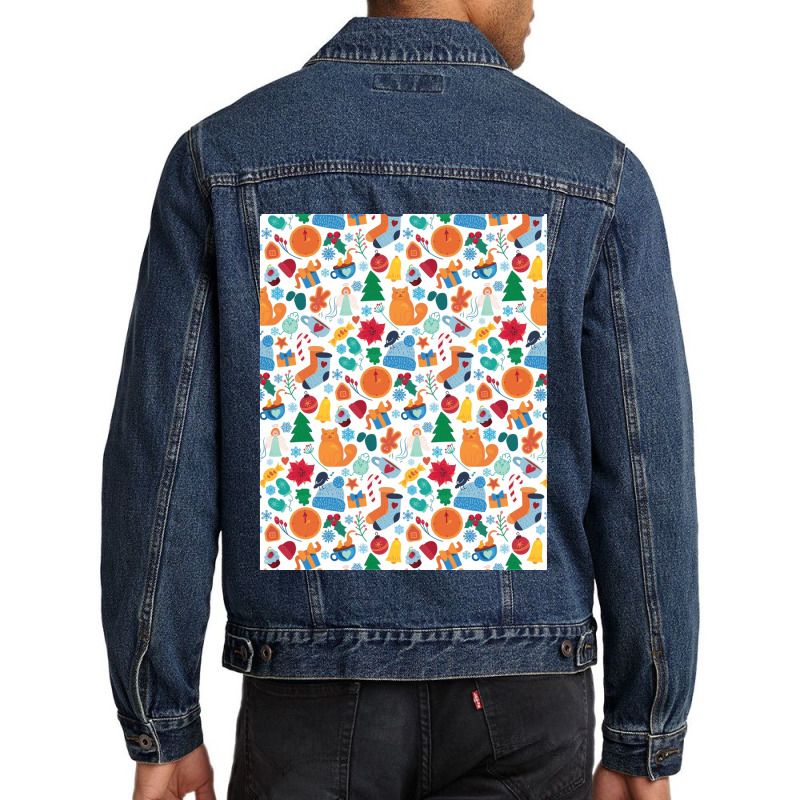 Cozy-winter-cartoon-seamless-pattern---winter-christmas- Men Denim Jacket by RobinIntorcia | Artistshot