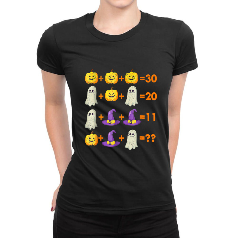 Math Equation Pumpkin Ghost Witch Bat Halloween Teacher Ladies Fitted T-Shirt by RandiCrystalGraber | Artistshot