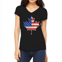 Combined American Canadian Flag Usa Canada Maple Leaf Women's V-neck T-shirt | Artistshot