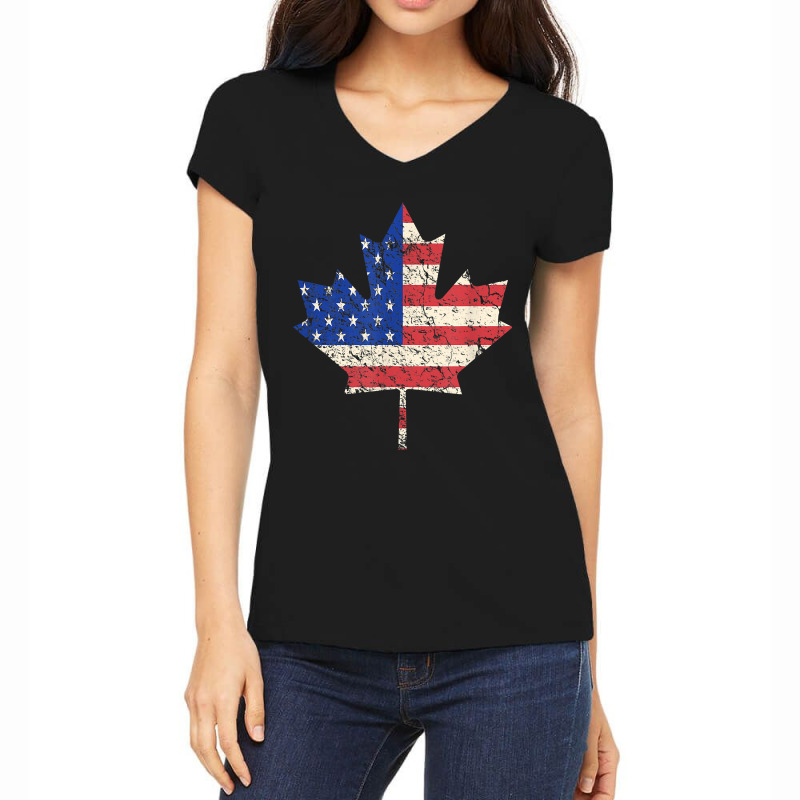 Combined American Canadian Flag Usa Canada Maple Leaf Women's V-Neck T-Shirt by JustinStringer | Artistshot