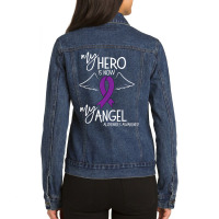 My Hero Is Now My Angel Alzheimers Awareness Ladies Denim Jacket | Artistshot