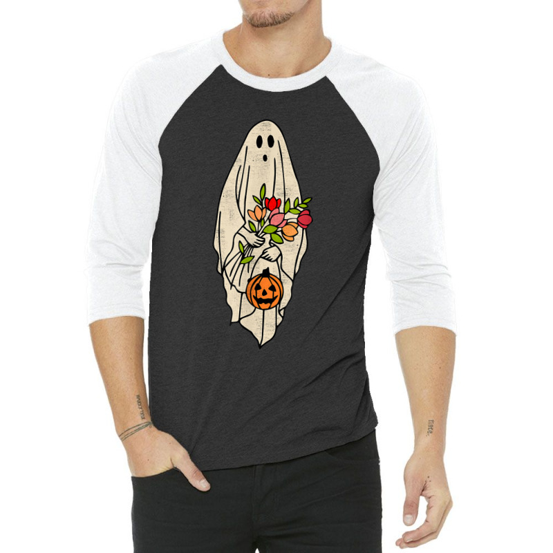 Vintage Floral Ghost Pumpkin Halloween Costume Men Women 3/4 Sleeve Shirt | Artistshot