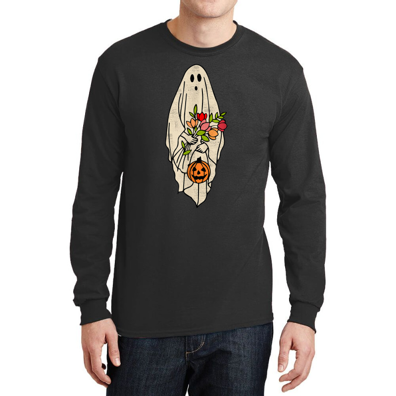 Vintage Floral Ghost Pumpkin Halloween Costume Men Women Long Sleeve Shirts | Artistshot