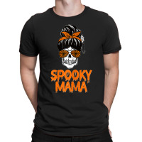 Womens Spooky Mama Lazy Halloween Costume Skull Messy Bun T-shirt | Artistshot