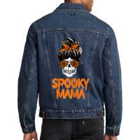 Womens Spooky Mama Lazy Halloween Costume Skull Messy Bun Men Denim Jacket | Artistshot