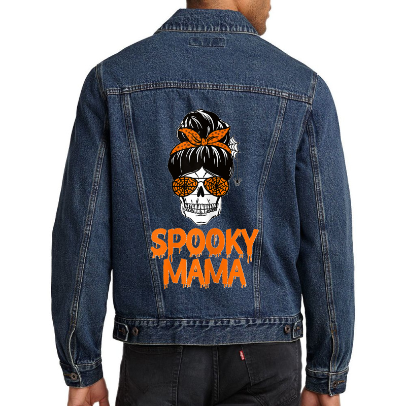 Womens Spooky Mama Lazy Halloween Costume Skull Messy Bun Men Denim Jacket | Artistshot