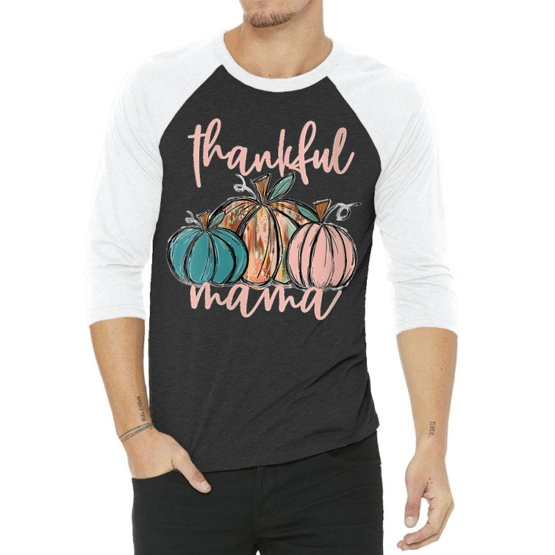 Womens Thankful Mama Mom Boho Pumpkins Vintage Fall Thanksgiving V Nec 3/4 Sleeve Shirt | Artistshot