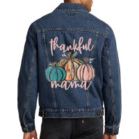 Womens Thankful Mama Mom Boho Pumpkins Vintage Fall Thanksgiving V Nec Men Denim Jacket | Artistshot