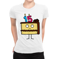 15th Birthday Cake With Candles Icing Chocolate Vanilla Ladies Fitted T-shirt | Artistshot