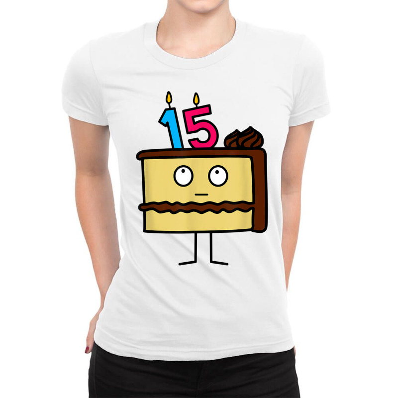 15th Birthday Cake With Candles Icing Chocolate Vanilla Ladies Fitted T-Shirt by cm-arts | Artistshot