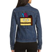 15th Birthday Cake With Candles Icing Chocolate Vanilla Ladies Denim Jacket | Artistshot