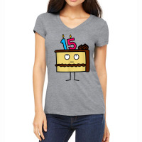 15th Birthday Cake With Candles Icing Chocolate Vanilla Women's V-neck T-shirt | Artistshot