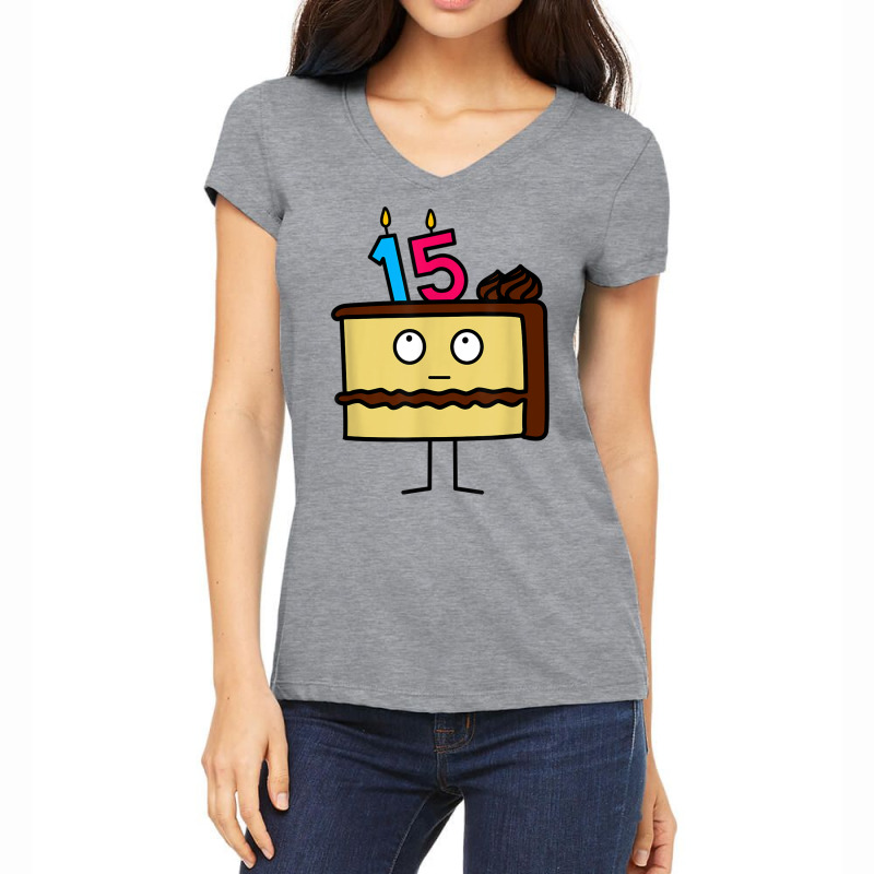 15th Birthday Cake With Candles Icing Chocolate Vanilla Women's V-Neck T-Shirt by cm-arts | Artistshot