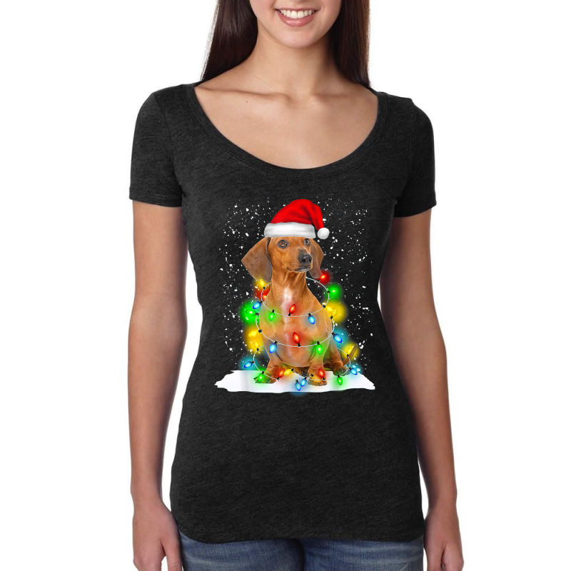 Santa Dachshund Christmas Light Pajama Dog X Mas Matching Women's Triblend Scoop T-shirt by Complete | Artistshot