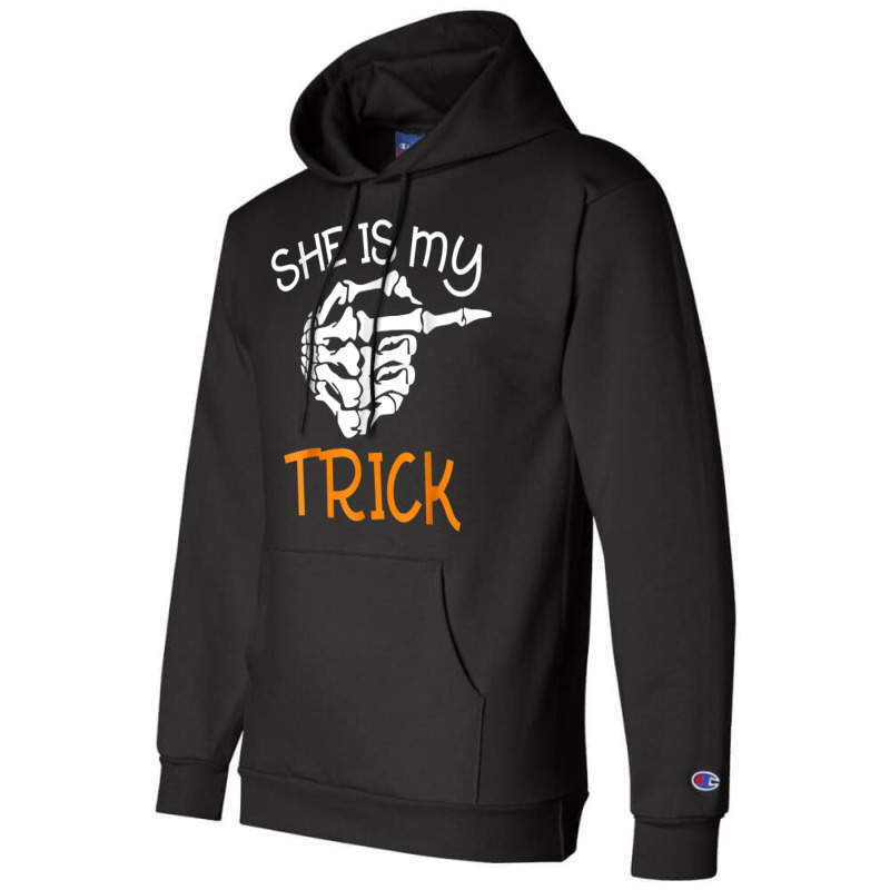 She Is My Trick With Halloween Night Costume Skeleton Finger Champion Hoodie | Artistshot