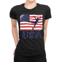 Ice Skating Dance Usa Vintage Support American Usa Flag Premium Ladies Fitted T-shirt | Artistshot