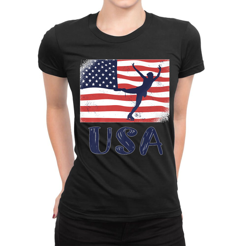 Ice Skating Dance Usa Vintage Support American Usa Flag Premium Ladies Fitted T-Shirt by URVIBUPADHYAY | Artistshot