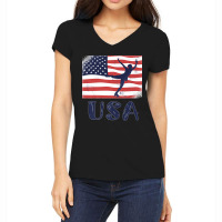 Ice Skating Dance Usa Vintage Support American Usa Flag Premium Women's V-neck T-shirt | Artistshot