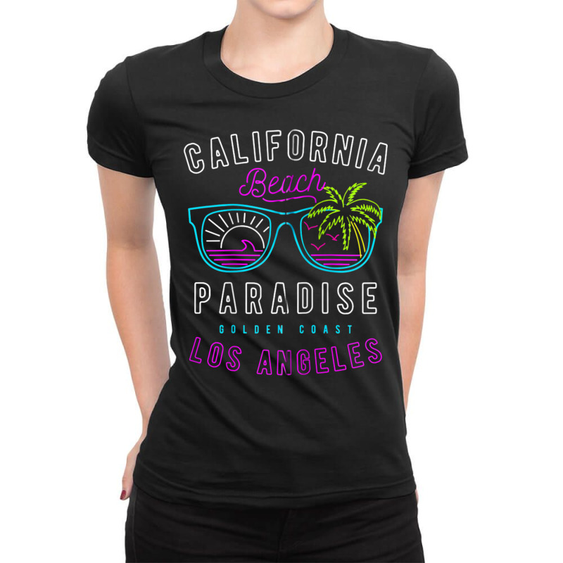 California Beach Paradise Los Angeles Golden Coast Neon 80s Zip Hoodie Ladies Fitted T-Shirt by cm-arts | Artistshot