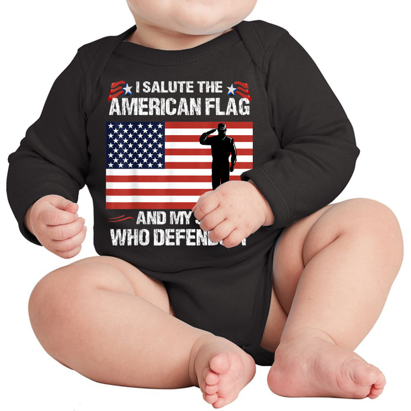 American Flag Tee To Salute Military Veteran Son Long Sleeve Baby Bodysuit by cm-arts | Artistshot