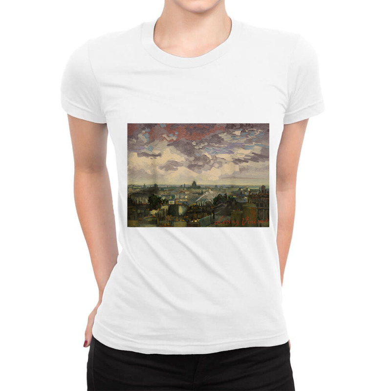 View Over Rooftops Of Paris T Shirt Ladies Fitted T-Shirt by cm-arts | Artistshot