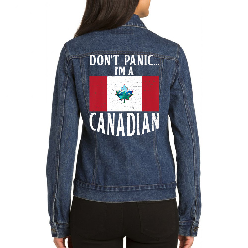 Canadian Flag Dont Panic Im A Canadian Canada Premium T Shirt Ladies Denim Jacket by cm-arts | Artistshot