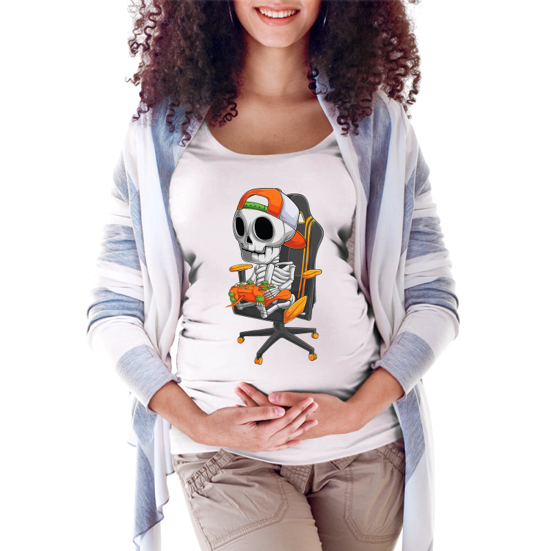 Halloween Skeleton Gamer Video Gaming Boys Men Kids Teens Maternity Scoop Neck T-shirt by Haley1989 | Artistshot