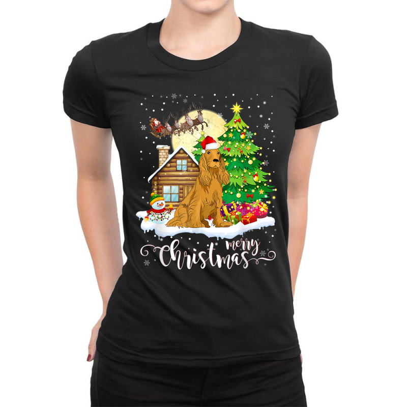 Christmas Pajama Cocker Spaniel Tree Xmas Dog Dad Mom T Shirt Ladies Fitted T-Shirt by cm-arts | Artistshot