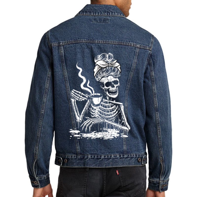 Womens Coffee Drinking Skeleton Lazy Diy Halloween Costume Women Men Denim Jacket | Artistshot