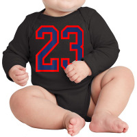 Jersey Number #23 Red Blue Sports Birthday Lucky Number 23 Long Sleeve Baby Bodysuit | Artistshot