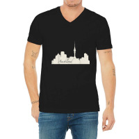 Auckland, New Zealand City Skyline Souvenir Style T Shirt V-neck Tee | Artistshot