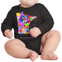 Minnesota Map Long Sleeve Baby Bodysuit | Artistshot