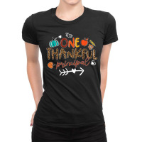 One Thankful Principal Leopard Fall Thanksgiving Gifts Ladies Fitted T-shirt | Artistshot