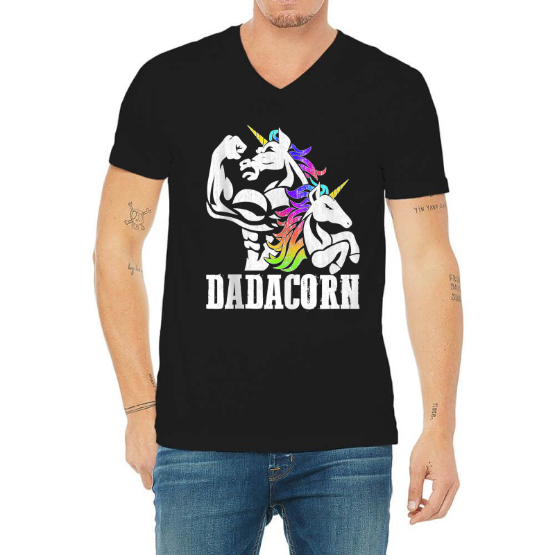 Manly Unicorn Muscle Dad And Daughter Dadacorn Fathers Day Tank Top V-neck Tee | Artistshot