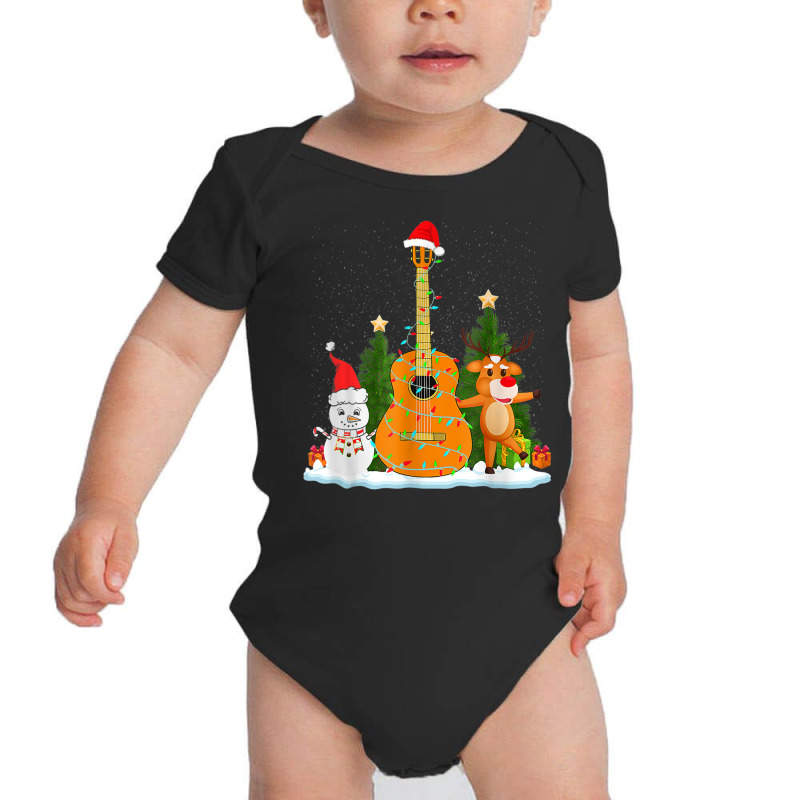 Guitar Christmas Lights Reindeer Snowman Family Matching Baby Bodysuit by August | Artistshot